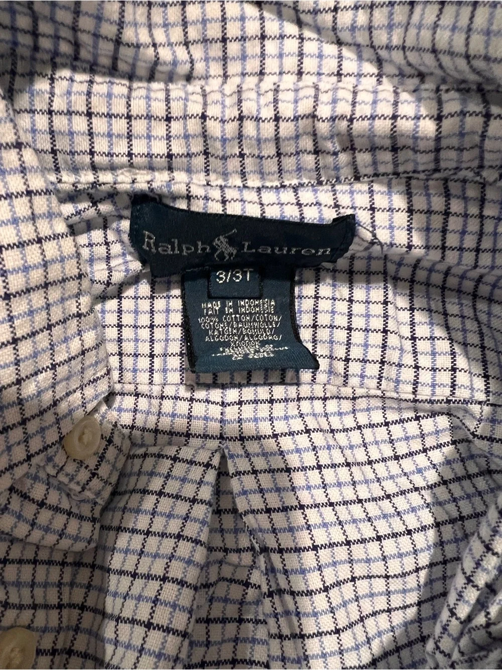 Ralph Lauren White Button-Down Shirt with Navy Windowpane Check